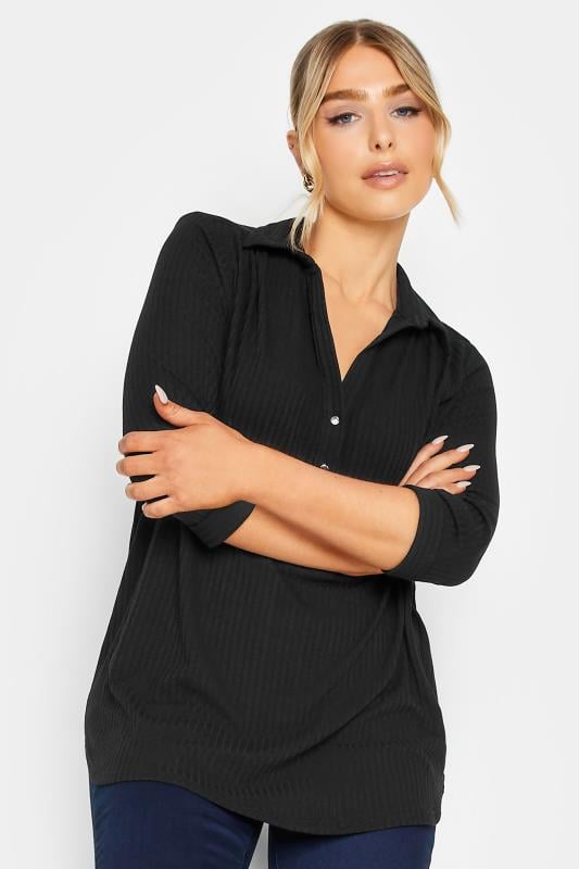 Women's  M&Co Black Ribbed V-Neck Shirt