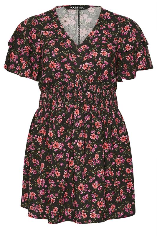 YOURS Plus Size Pink Floral Print Flutter Sleeve Top | Yours Clothing 5