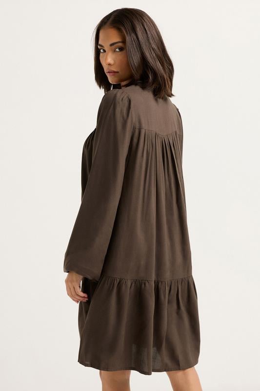 PixieGirl Petite Women's Chocolate Brown Button Smock Midi Dress | PixieGirl 2