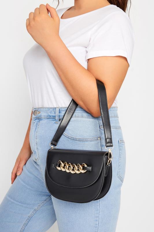 Black Chain Detail Shoulder Bag | Yours Clothing 1
