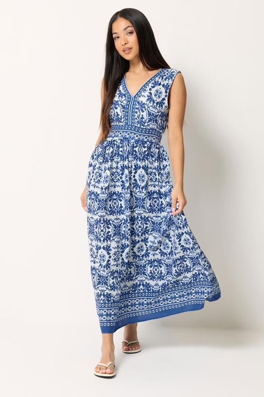  M&Co Petite Blue & White Paisley Tiered Maxi Dress