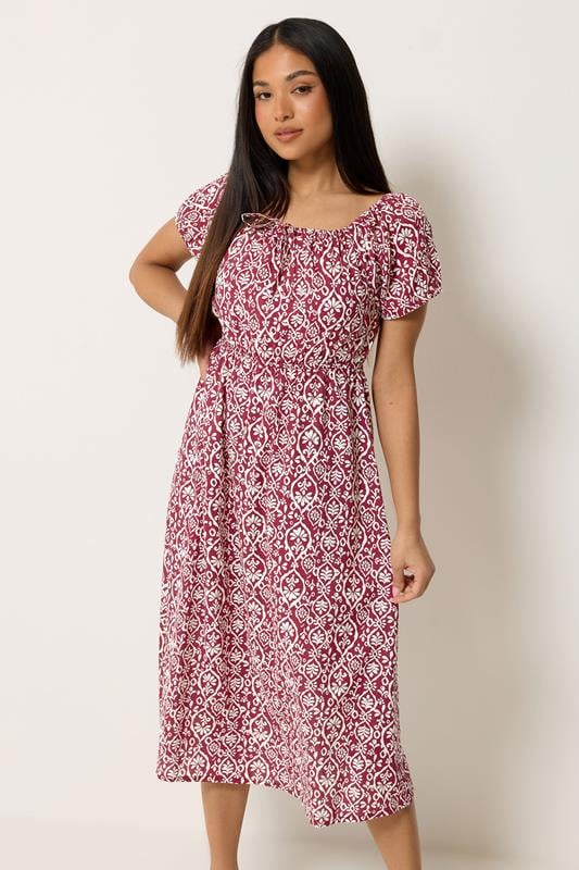  M&Co Petite Red Abstract Tie Neck Midi Dress
