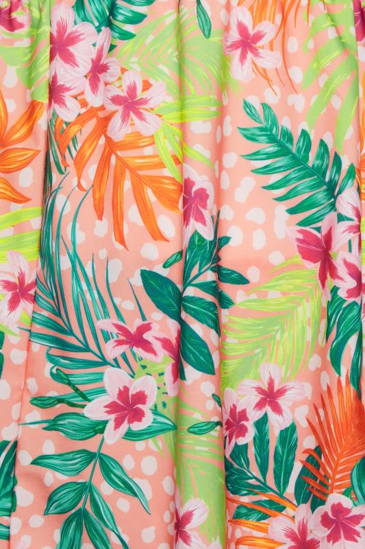 YOURS Curve Plus Size Pink Tropical Print Hanky Hem Swimdress | Yours Clothing  1