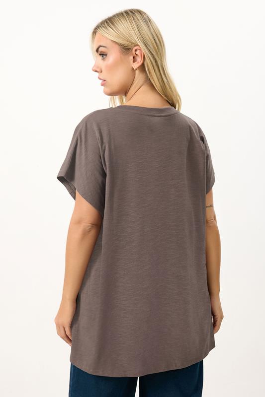 YOURS Plus Size Chocolate Brown Stud Grown-On Sleeve T-Shirt | Yours Clothing 2