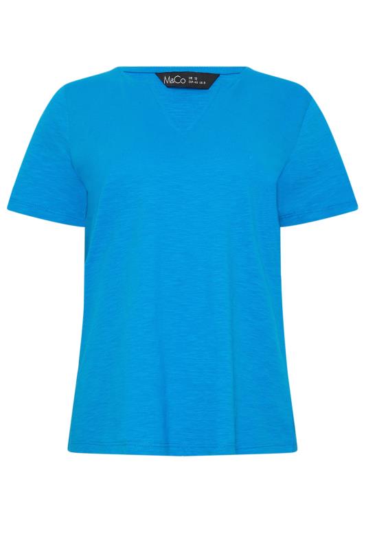 M&Co Brillant Blue Notch Neck T-Shirt | M&Co 5