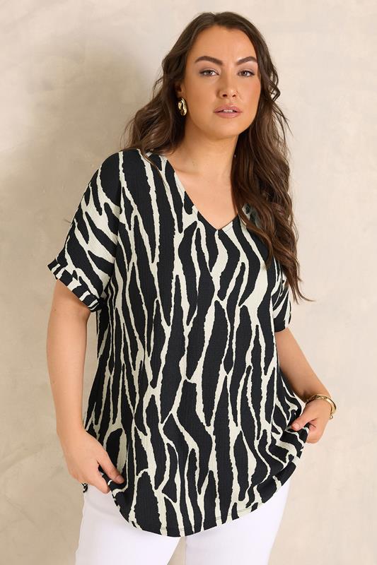 EVANS Plus Size Black Zebra Print V-Neck Top | Evans 1