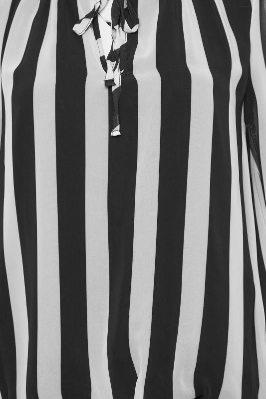 M&Co Black Stripe Tie Neck Blouse