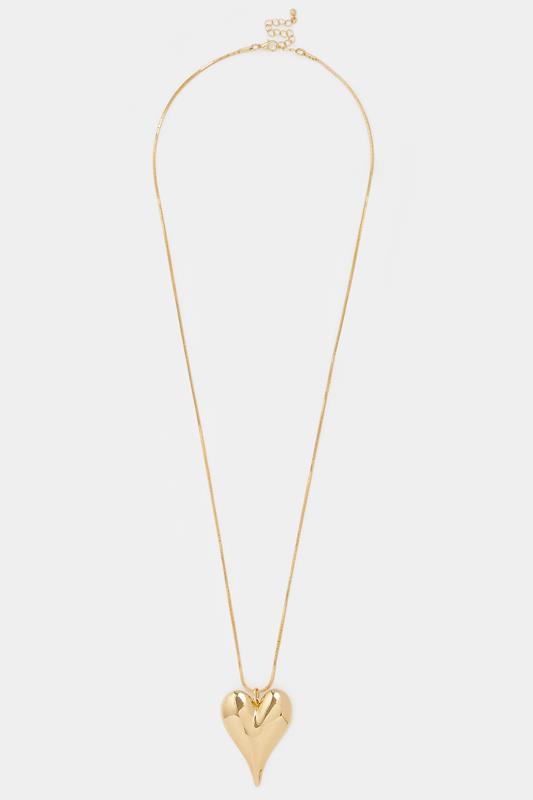 Gold Tone Long Polished Heart Charm Necklace |Yours Clothing 1