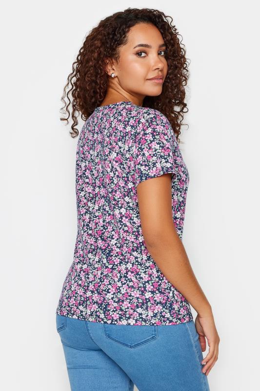 M&Co Pink Ditsy Floral Print Notch Neck Cotton T-Shirt | M&Co 3