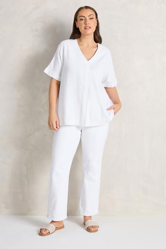EVANS Plus Size White Premium Linen Front Pleat Top | Evans  2