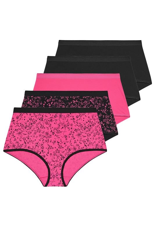 YOURSET 5 PACK Plus Size Pink Celestial Print Full Briefs | Yours Clothing 1