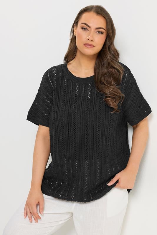YOURS Curve Black Boxy Knitted Top