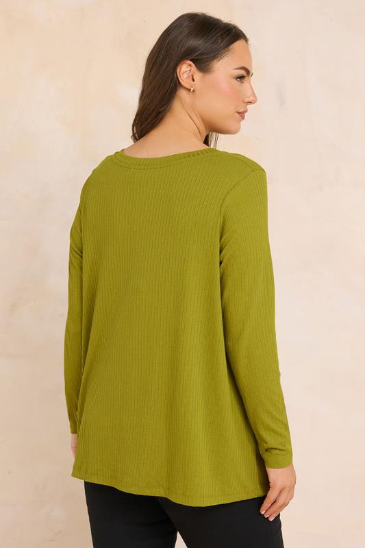 EVANS Plus Size Chartreuse Green Premium Ribbed Modal Blend Swing Top | Evans  2