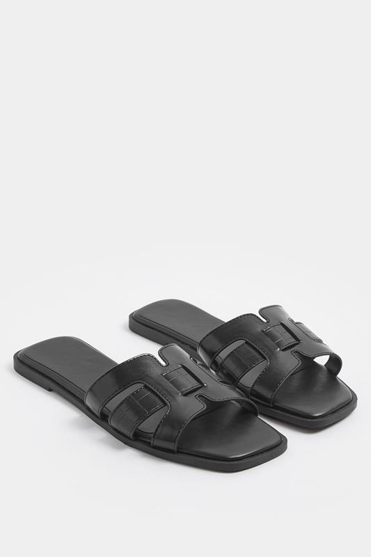 Black Cut Out Mule Sandals In Wide E Fit