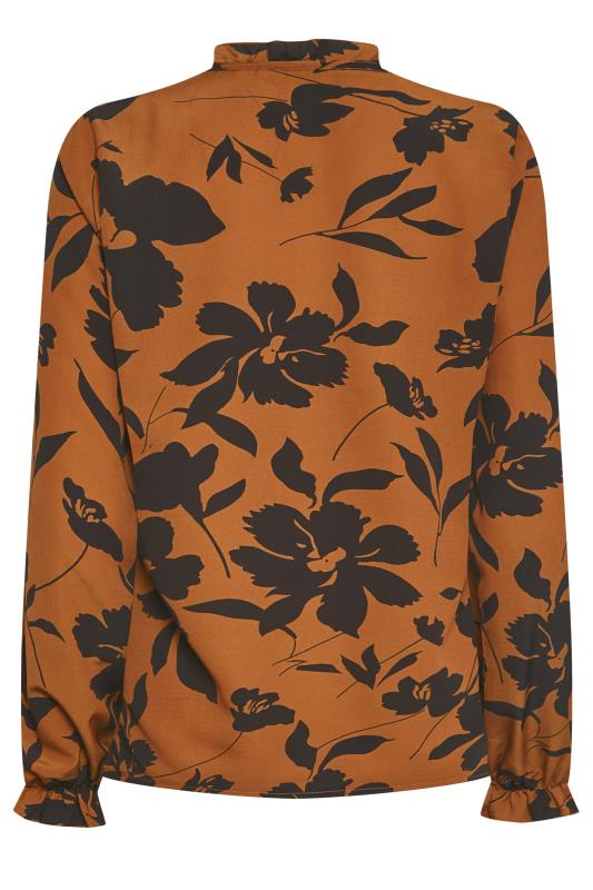 M&Co Brown Floral Print Tie Neck Blouse | M&Co 7