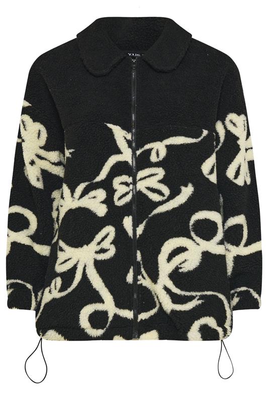 YOURS Plus Size Black Abstract Print Teddy Fleece Jacket | Yours Clothing 5