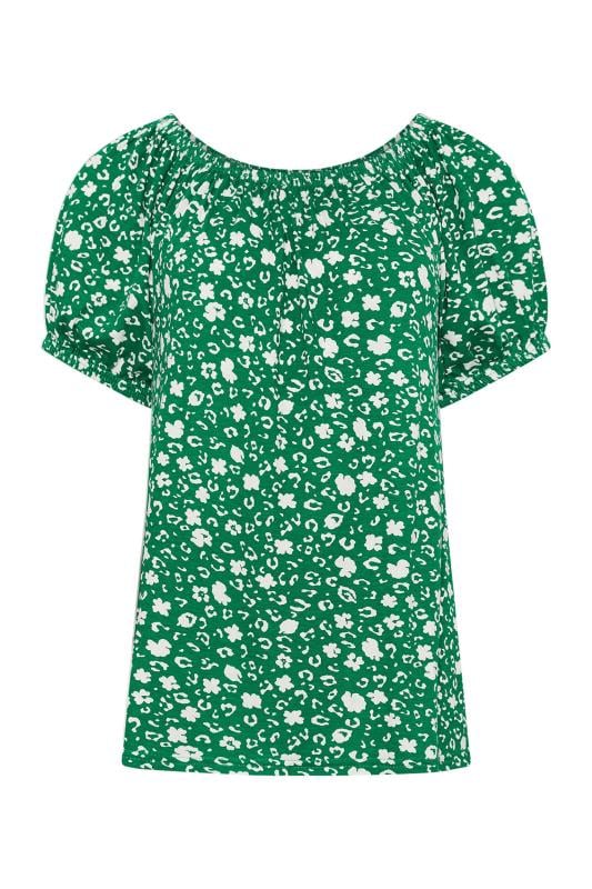 M&Co Women's Green Floral Print Short Sleeve Boho Top | M&Co 6