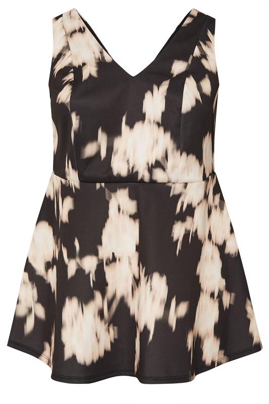 EVANS Plus Size Black Blurred Floral Peplum Occasion Top | Evans  5