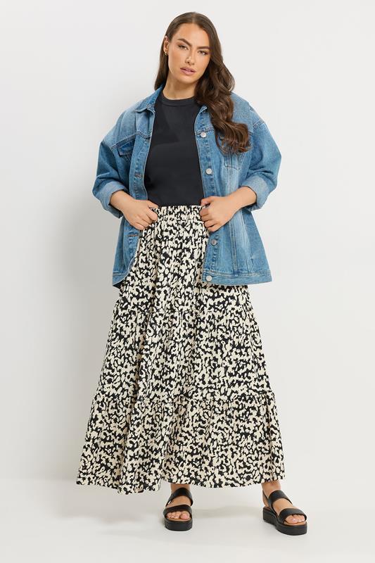 YOURS Plus Size Black Abstract Textured Tiered Skirt | Yours Clothing 1