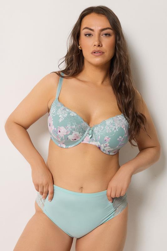 YOURSET 2 PACK Plus Size Green Floral Print T-Shirt Bras | Yours Clothing 5