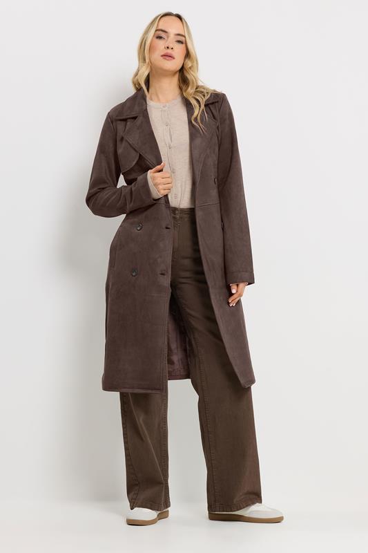 LTS Tall Women's Chocolate Brown Faux Suede Trench Coat | Long Tall Sally 2