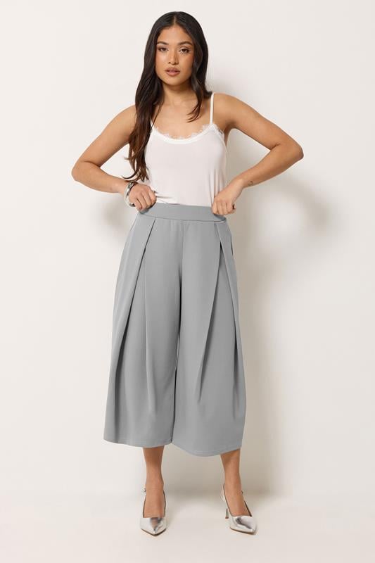 PixieGirl Petite Grey Pleated Cropped Wide Leg Trousers