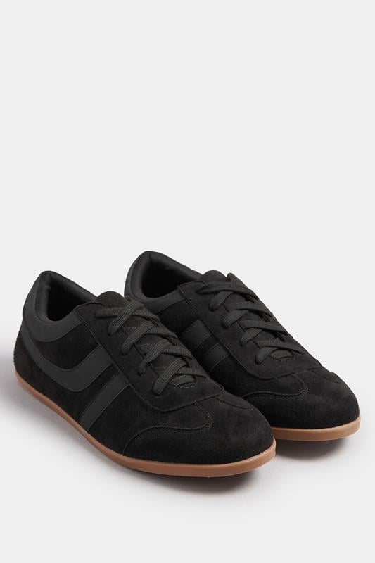  Yours Black Low Retro Stripe Trainers In Extra Wide EEE Fit