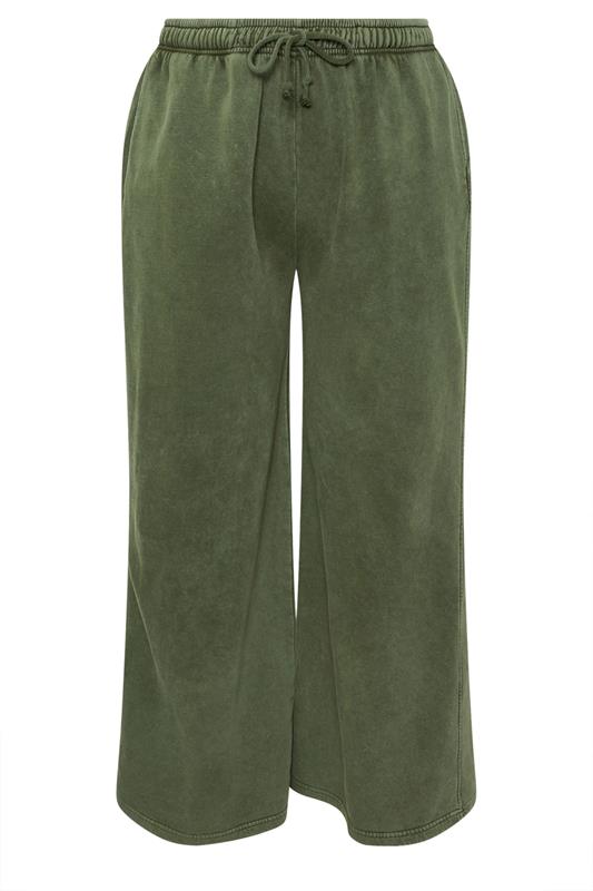 YOURS Plus Size Khaki Green Washed Wide Leg Joggers | Yours Clothing 5