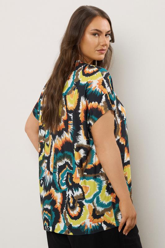 EVANS Plus Size Dark Green Smudge Print Angel Sleeve Jersey Top | Evans 2