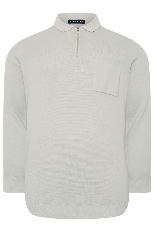 BadRhino Big & Tall Grey Milano Knit Quarter Zip Jumper | BadRhino 2