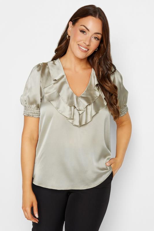 Women's  M&Co Gold Frill Front Satin Blouse