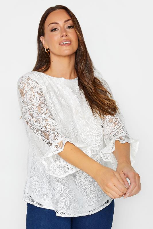 Women's  M&Co White Floral Lace Long Sleeve Blouse