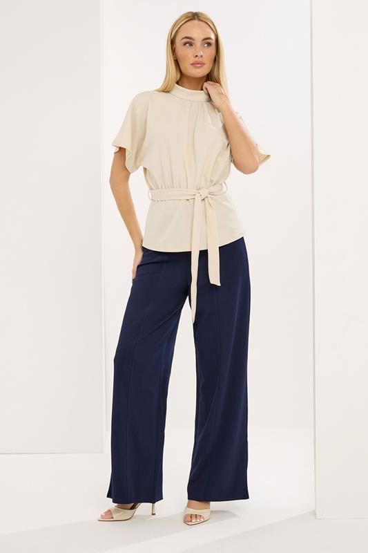  STAR Navy Blue Seam Detail Wide Leg Trousers