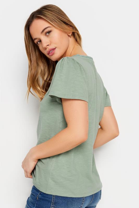 M&Co Petite Sage Green Lace Trim T-Shirt | M&Co 3