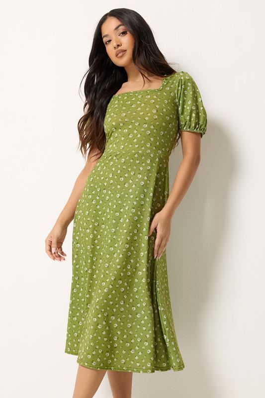 PixieGirl Petite Green Ditsy Floral Midi Dress