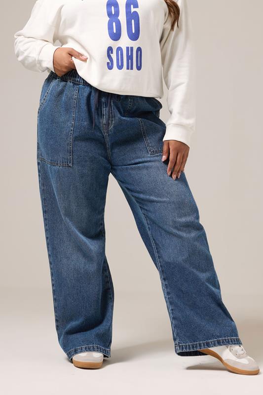 YOURS Curve Blue Tie Detail Denim Jeans