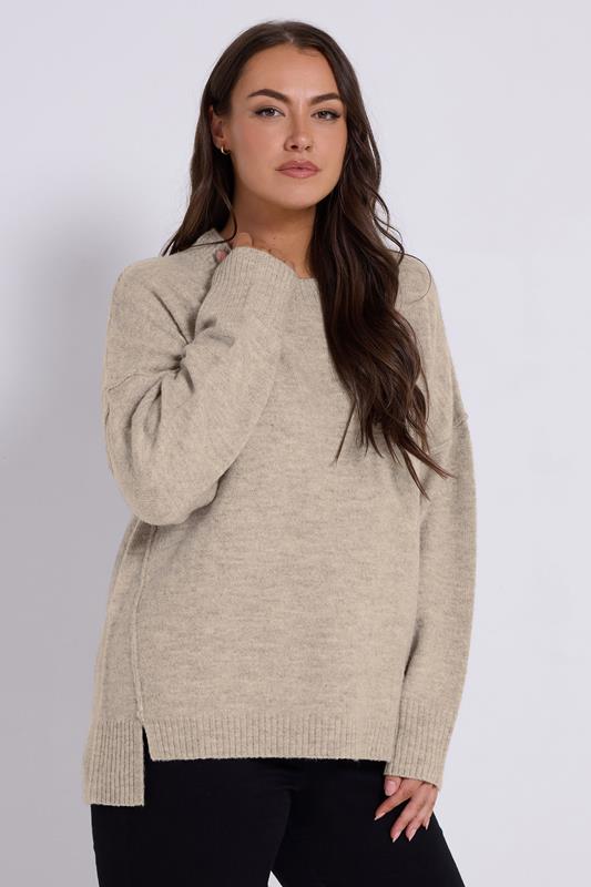 YOURS Curve Beige Brown Drop Shoulder Seam Detail Jumper