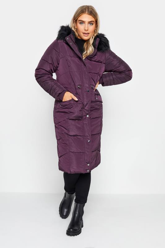 M&Co Purple Faux Fur Trim Padded Coat | M&Co 3