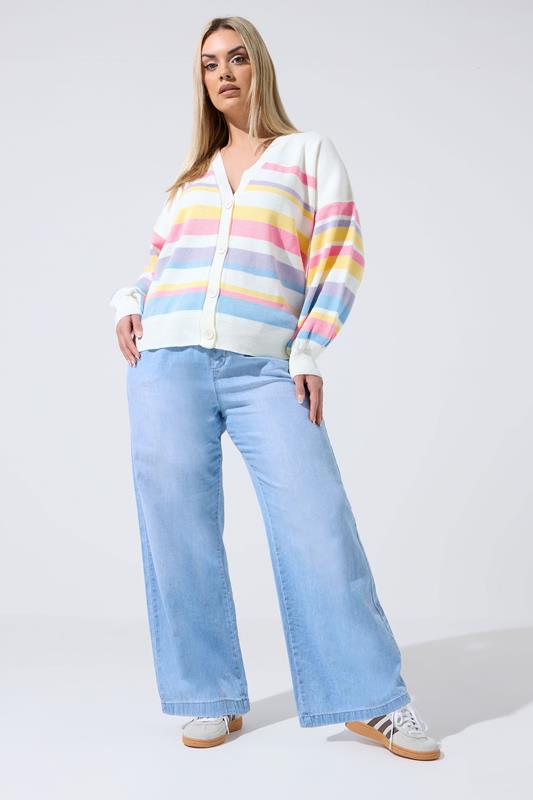 LIMITED COLLECTION Plus Size White Pastel Stripe Knitted Cardigan | Yours Clothing 1