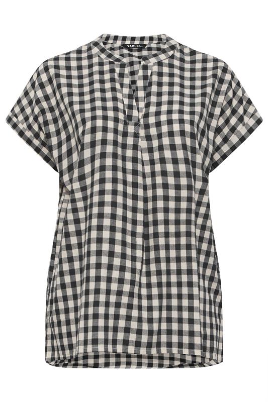 YOURS Plus Size Natural Brown Check Overhead Half Placket Shirt | Yours Clothing 5