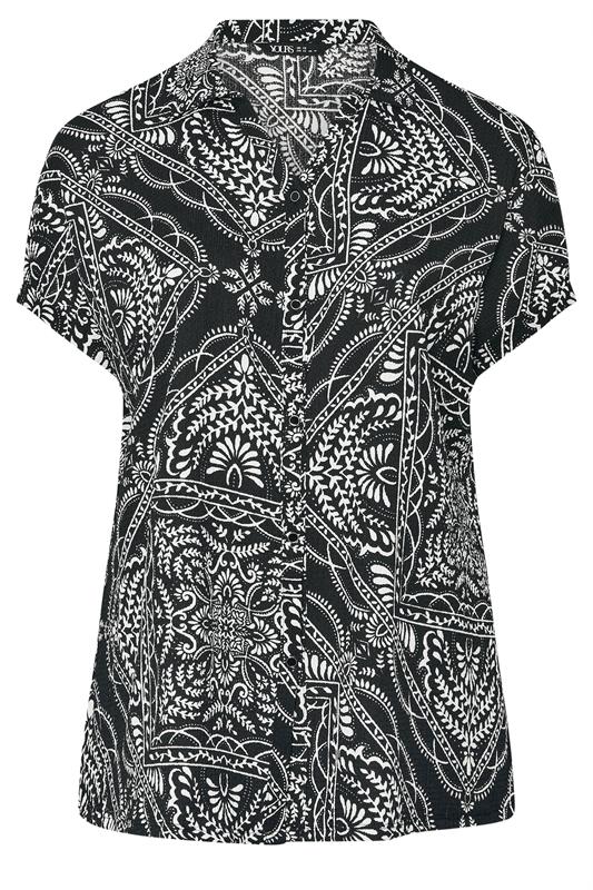 YOURS Plus Size Black & White Bandana Print Textured Shirt | Yours Clothing 5