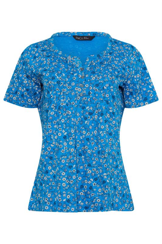 M&Co Blue Vine Floral Print Short Sleeve Cotton Henley Top | M&Co 5