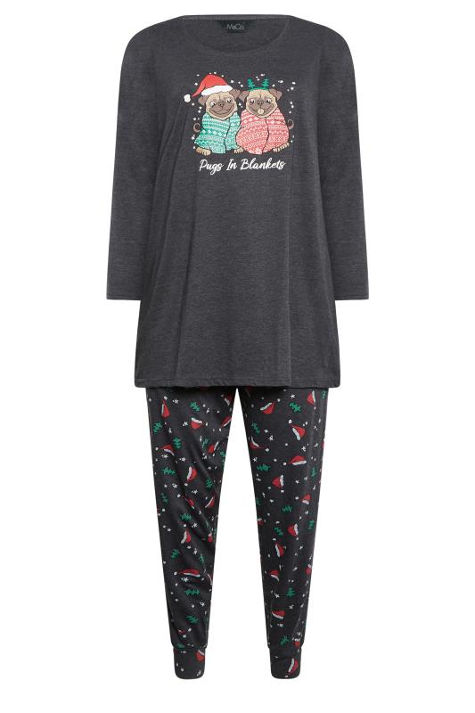 M&Co Charcoal Grey Cotton Rich 'Pugs In Blankets' Christmas Pyjama Set | M&Co 6