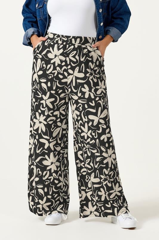 YOURS Curve Black Floral Textured Trousers