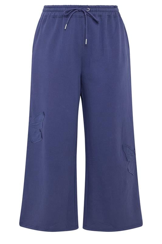 LIMITED COLLECTION Plus Size Navy Blue Embroidered Butterfly Wide Leg Joggers | Yours Clothing 6