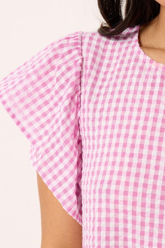 PixieGirl Petite Women's Pink Gingham Drop Waist Midi Dress | PixieGirl 5