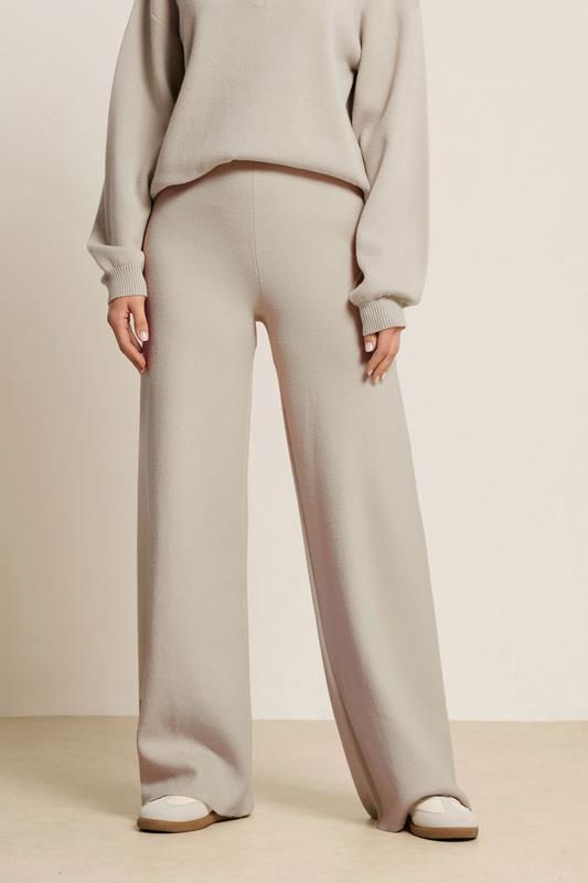 LTS PREMIUM Tall Beige Brown Knitted Wide Leg Trousers | Long Tall Sally 1