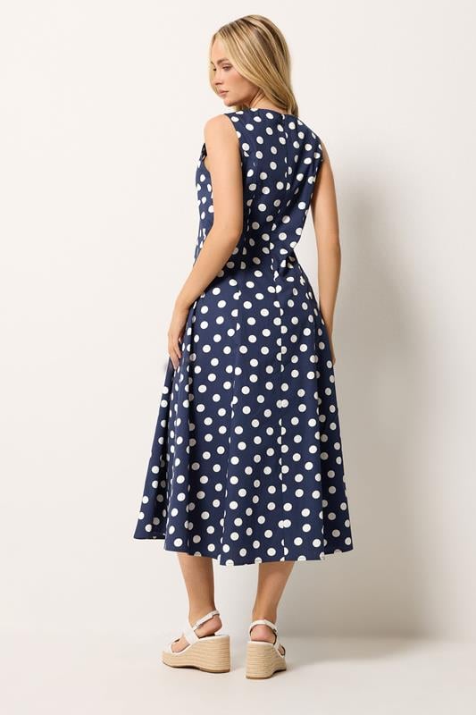 M&Co Navy Blue Polka Dot Fit & Flare Cotton Maxi Dress | M&Co 2