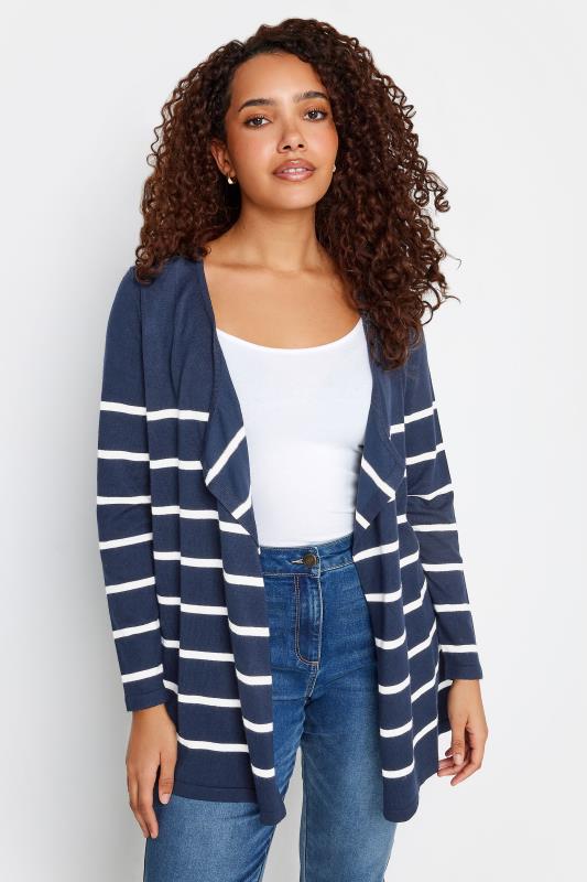 M&Co Navy Blue & White Striped Waterfall Cardigan | M&Co 1