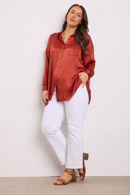 EVANS Plus Size Rust Orange Metallic Button Through Shirt | Evans 1